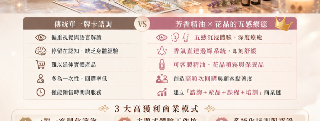 焦慮時代的靈魂解藥！「牌卡 × 芳香精油 × 花晶」打造高黏著度的五感療癒商業模式