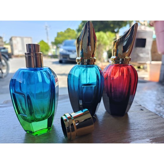 50mL 斜口冠帽 漸層香水瓶(噴霧式) 藍色/藍綠色/紅色  
