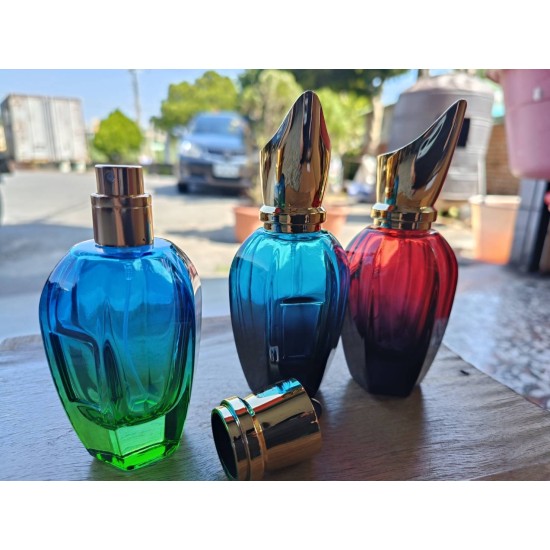50mL 斜口冠帽 漸層香水瓶(噴霧式) 藍色/藍綠色/紅色  